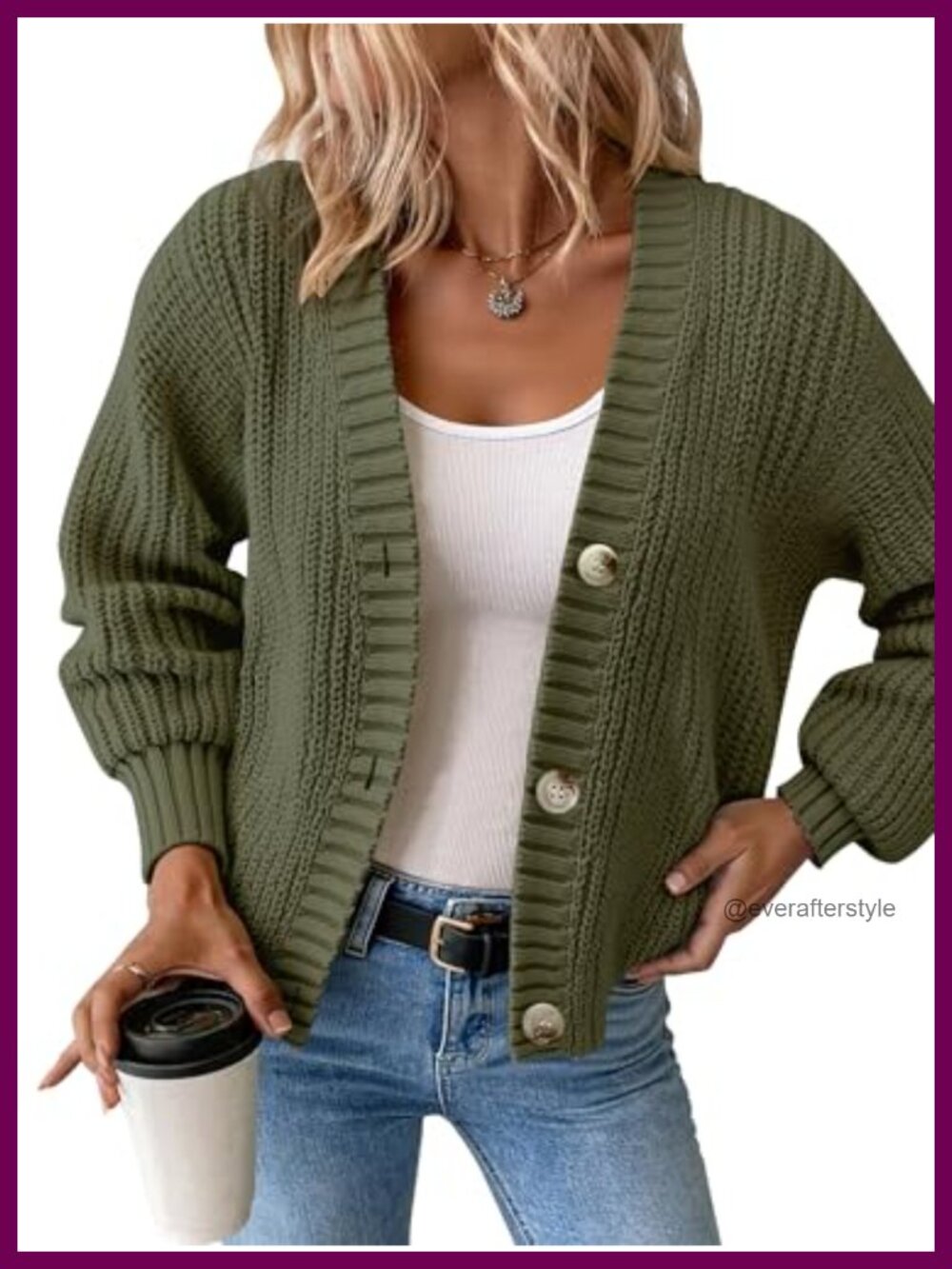 Chunky Waffle Knit Cardigan Oversized V-Neck Fall Sweater